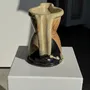 Carafes - Handmade ceramic carafe in beige, pink and black thick black H21 - OFFICE OBJETS