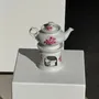Tea and coffee accessories - Complete porcelain tea pot and stove with pink floral decoration H18 - OFFICE OBJETS