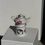 Tea and coffee accessories - Complete porcelain tea pot and stove with pink floral decoration H18 - OFFICE OBJETS