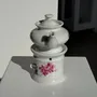 Tea and coffee accessories - Complete porcelain tea pot and stove with pink floral decoration H18 - OFFICE OBJETS