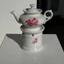 Tea and coffee accessories - Complete porcelain tea pot and stove with pink floral decoration H18 - OFFICE OBJETS