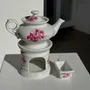 Tea and coffee accessories - Complete porcelain tea pot and stove with pink floral decoration H18 - OFFICE OBJETS