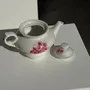 Tea and coffee accessories - Complete porcelain tea pot and stove with pink floral decoration H18 - OFFICE OBJETS