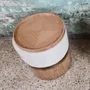 Stools for hospitalities & contracts - Lune B Round Pouf diam 40cm, Fabric seat, Brass & wood Base - DUISTT
