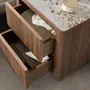 Night tables - Bedside table in walnut, polished gold steel and porcelain marble top - ANGEL CERDÁ