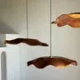 Hanging lights - Very large wavy flat leaf suspension in teak smooth flower D: 60 - OFFICE OBJETS