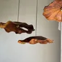 Hanging lights - Very large wavy flat leaf suspension in teak flower streaks D: 60 - OFFICE OBJETS