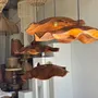 Hanging lights - Very large wavy flat leaf suspension in teak flower streaks D: 60 - OFFICE OBJETS
