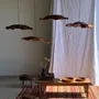Hanging lights - Very large wavy flat leaf suspension in teak flower streaks D: 60 - OFFICE OBJETS