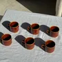 Mugs - Set of 6 vintage glazed brown ceramic espresso cups with saucer - OFFICE OBJETS