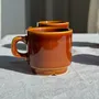 Mugs - Set of 6 vintage glazed brown ceramic espresso cups with saucer - OFFICE OBJETS
