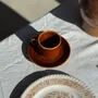 Mugs - Set of 6 vintage glazed brown ceramic espresso cups with saucer - OFFICE OBJETS