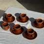 Mugs - Set of 6 vintage glazed brown ceramic espresso cups with saucer - OFFICE OBJETS