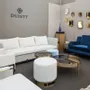 Tabourets pour collectivités - Pouf rond diam 50cm Escape, asisse tissu COM/COL option, base laiton - DUISTT