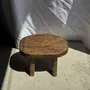 Tabourets - Petit stool, tabouret d'appoint en teck massif ovale pieds arqués - OFFICE OBJETS