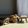 Stools - Small stool, rectangular wabi-sabi solid teak side stool - OFFICE OBJETS