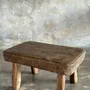 Stools - Small stool, rounded rectangular solid teak side stool - OFFICE OBJETS