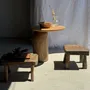Stools - Small stool, rounded rectangular solid teak side stool - OFFICE OBJETS