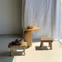 Stools - Small stool, rounded rectangular solid teak side stool - OFFICE OBJETS