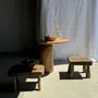Stools - Small stool, rounded rectangular solid teak side stool - OFFICE OBJETS
