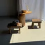 Stools - Small stool, square solid teak side stool with curved seat - OFFICE OBJETS