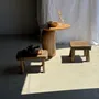 Stools - Small stool, square solid teak side stool with curved seat - OFFICE OBJETS