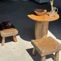 Stools - Small stool, square solid teak side stool with curved seat - OFFICE OBJETS
