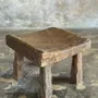 Stools - Small stool, square solid teak side stool with curved seat - OFFICE OBJETS