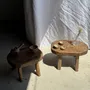 Tabourets - Petit stool, tabouret d'appoint en teck massif ovale assise bicolore - OFFICE OBJETS