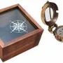 Decorative objects - Engineer compass antic finish in wooden box, diam. 2"1/6 - TRADE WINDS