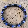 Bracelets - BRACELET CUIR NOIR AVEC PIERRE LAPIS LAZULI ET ONYX - JOLIE JULIE
