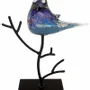 Objets de décoration - Oiseau bleu en verre pailleté dore sur branche métal, H : 26 cm - TRADE WINDS