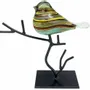 Objets de décoration - Oiseau jaune ambre et bleu en verre sur branche métal, H : 26 cm - TRADE WINDS