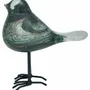 Objets de décoration - Oiseau vert et anthracite pailleté dore en verre sur pieds, H : 18 cm - TRADE WINDS