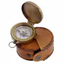 Objets de décoration - Boussole laiton vieilli avec bloqueur d'aiguille, D. 5 cm ds étui cuir - TRADE WINDS