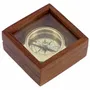 Objets de décoration - Boussole laiton brillant, D. 4.5 cm ds coffret bois, couv. transp - Dim. 7.5x7.5x3.5 cm - TRADE WINDS