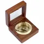 Objets de décoration - Boussole laiton brillant, D. 4.5 cm ds coffret bois, couv. transp - Dim. 7.5x7.5x3.5 cm - TRADE WINDS