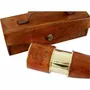 Objets de décoration - Longue-vue laiton brillant en cuir ds étui cuir, grossissement x 5, L. 46 cm (pliée 17 cm) - TRADE WINDS