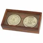 Decorative objects - 100 year calendar and perpetual world timer in brass finish inside a wooden box, diam. 2'' - 5''1/2 - TRADE WINDS
