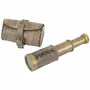 Decorative objects - Antique brass telescope, magnification x2, with old leather pouch, L. 6'' - TRADE WINDS