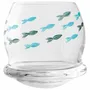 Glass - Rocking glass, blue fishes, H : 3''1/7, set of 4 - TRADE WINDS