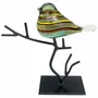 Decorative objects - Amber yellow and blue glass bird on métal branch, H : 10" - TRADE WINDS