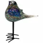 Objets de décoration - Oiseau bleu en verre pailleté dore sur pieds, H : 18 cm - TRADE WINDS