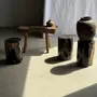 Coffee tables - Side table in black petrified wood with beige stripes fine network H35 - OFFICE OBJETS