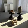 Tabourets - Petit tabouret circulaire quadripode bas en teck ancien organique H20 - OFFICE OBJETS