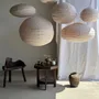 Hanging lights - Medium suspension in Japanese rattan and natural linen round rosé D40 - OFFICE OBJETS