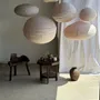 Hanging lights - Medium suspension in Japanese rattan and natural linen round rosé D40 - OFFICE OBJETS