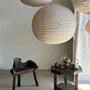 Suspensions - Très grande suspension en rotin et lin naturel japonisante ronde rosée - OFFICE OBJETS