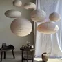Suspensions - Moyenne suspension en rotin et lin naturel japonisante ovale aplatie r - OFFICE OBJETS
