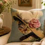 Fabric cushions - Cat tapestry cushion Flower hat - ROLANDE DU DREUILH  LACE JEWEL